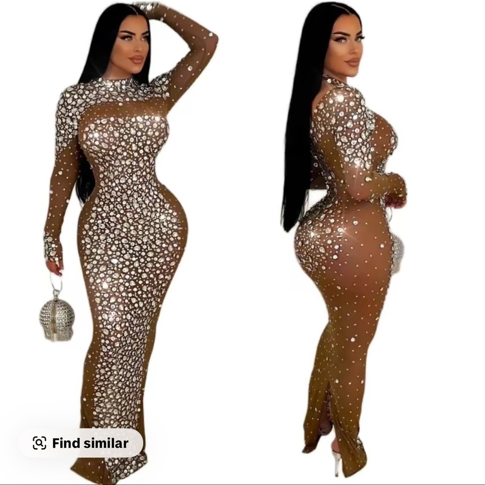 Elegant Brown Sequin Dress